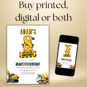 Invitation Chariot de construction huitième fête d'anniversai