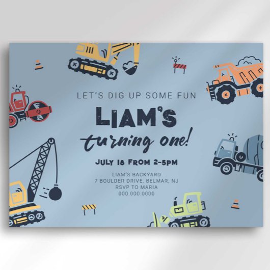 Invitation Chariot de construction moderne Anniversaire