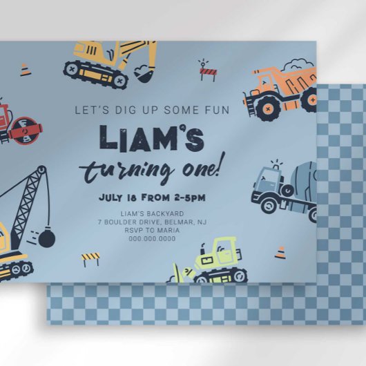 Invitation Chariot de construction moderne Anniversaire