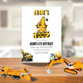 Invitation Chariot de construction quatrième fête d'anniversa