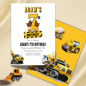 Invitation Chariot de construction septième fête d'anniversai