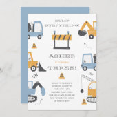 Invitation Chariot de construction thème Anniversaire fête (Devant / Derrière)