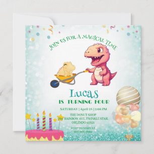 Invitation Chariot de paille de dinosaure drôle fête d'annive