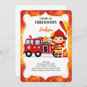 Invitation Chariot de pompiers modifiable Anniversaire