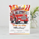 Invitation Chariot de pompiers modifiable Anniversaire (Debout devant)