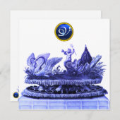 INVITATION CHARIOT DE SWANS ET CUPCAKES BLUE BEACH MARIAGE (Devant / Derrière)