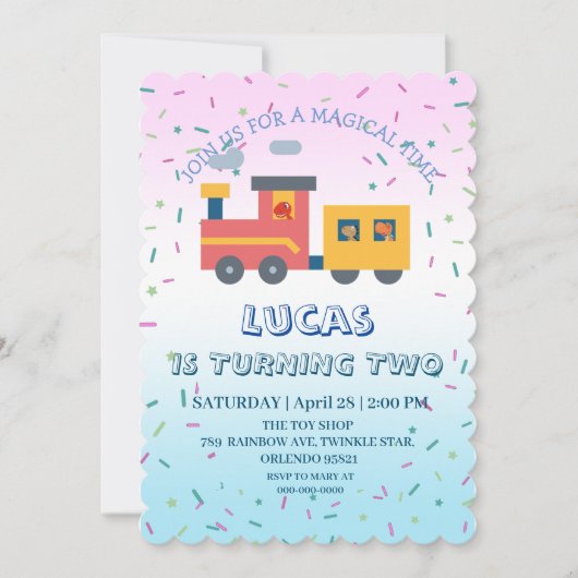 Invitation Chariot de train dinosaure Cute fête d'anniversair (Devant)