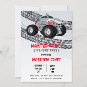 Invitation Chariot Monster Truck Traces Pneus Anniversaire