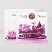 INVITATION CHARIOT ROSE DE SWANS / CUPCAKES BABY SHOWER FILLE (Devant / Derrière)