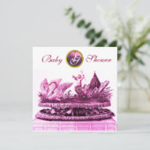 INVITATION CHARIOT ROSE DE SWANS / CUPCAKES BABY SHOWER FILLE (Debout devant)