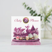 INVITATION CHARIOT ROSE DE SWANS / CUPCAKES BABY SHOWER FILLE (Debout devant)