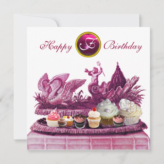 INVITATION CHARIOT ROSE DE SWANS ET CUPCAKES ANNIVERSAIRE (Devant)