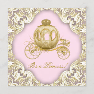 Invitation Chariot rose et or Princesse Royale Baby Shower