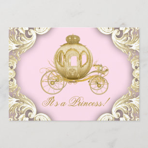 Invitation Chariot rose et or Princesse Royale Baby Shower