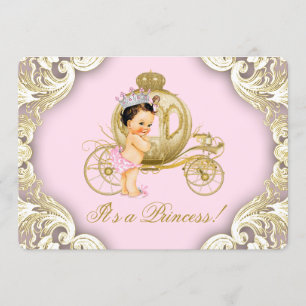 Invitation Chariot rose et or Princesse Royale Baby Shower