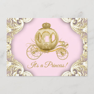Invitation Chariot rose et or Princesse Royale Baby Shower