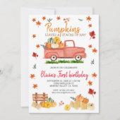 Invitation Chariot Rouge Automne Anniversaire Fête Hay, Feuil (Devant)