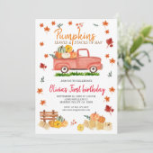 Invitation Chariot Rouge Automne Anniversaire Fête Hay, Feuil (Debout devant)