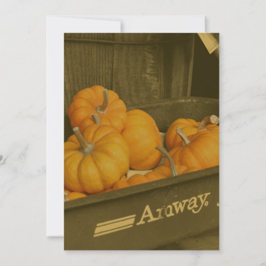 Invitation Chariot Sépia Citrouilles oranges Fête d'automne (Dos)
