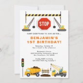 Invitation Chariots de construction 1er fête d'anniversaire (Devant)