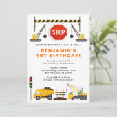 Invitation Chariots de construction 1er fête d'anniversaire (Debout devant)