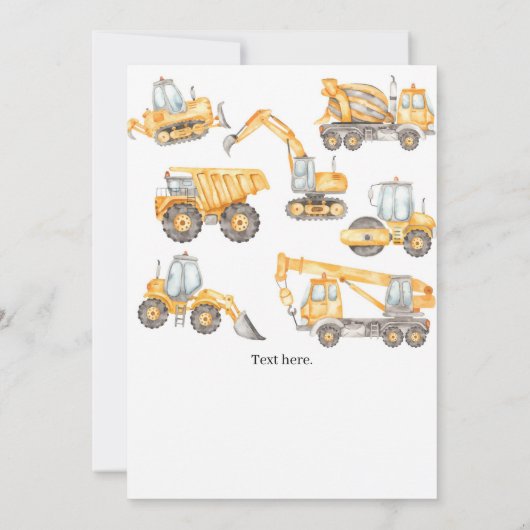 Invitation Chariots de construction 2e fête d'anniversaire (Dos)