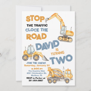 Invitation Chariots de construction 2e fête d'anniversaire