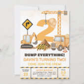 Invitation Chariots de construction 2e fête d'anniversaire (Devant)