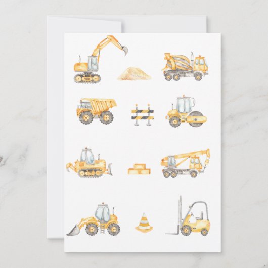 Invitation Chariots de construction 2e fête d'anniversaire (Dos)