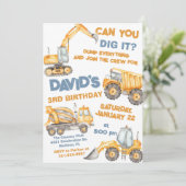 Invitation Chariots de construction 3e fête d'anniversaire (Debout devant)