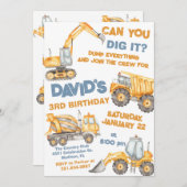 Invitation Chariots de construction 3e fête d'anniversaire (Devant / Derrière)
