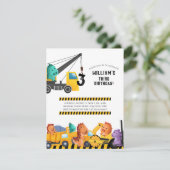 Invitation Chariots de construction fête d'anniversaire (Debout devant)