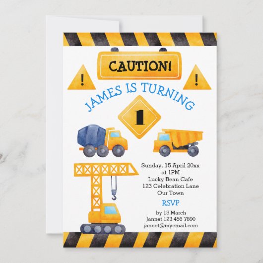 Invitation Chariots de construction fête d'anniversaire (Devant)