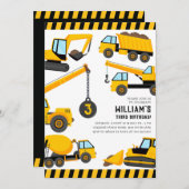 Invitation Chariots de construction fête d'anniversaire (Devant / Derrière)
