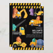 Invitation Chariots de construction fête d'anniversaire (Devant / Derrière)