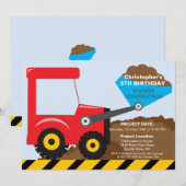 Invitation Chariots de construction Fête d'anniversaire pour (Devant / Derrière)
