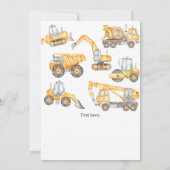 Invitation Chariots de construction Première fête d'anniversa (Dos)