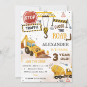 Invitation Chariots de construction Thème 3ème fête d'anniver (Devant)