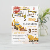 Invitation Chariots de construction Thème 3ème fête d'anniver (Debout devant)