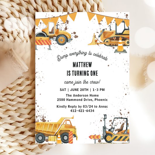 Invitation Chariots de construction thème Anniversaire conjoi