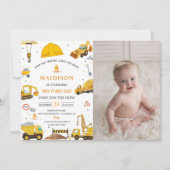 Invitation Chariots de construction Thème Anniversaire de la  (Devant)