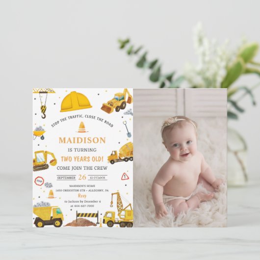 Invitation Chariots de construction Thème Anniversaire de la  (Debout devant)