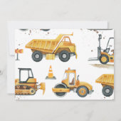 Invitation Chariots de construction Thème Jeu d'anniversaire  (Dos)