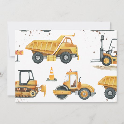 Invitation Chariots de construction Thème Jeu d'anniversaire  (Dos)