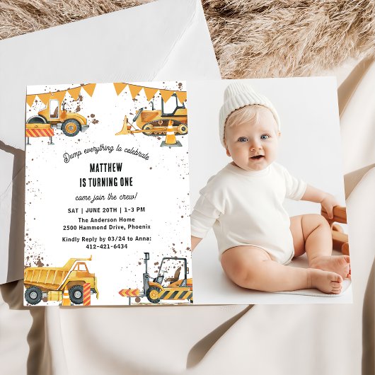 Invitation Chariots de construction Thème Jeu d'anniversaire 