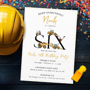Invitation Chariots de vidange de construction 6e fête d'anni