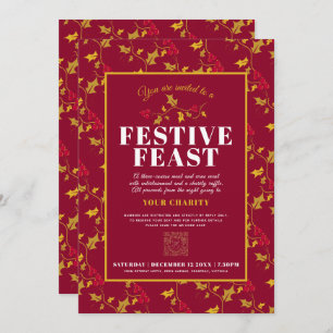 Invitation Charity Festive Fête or rouge Noël dîner