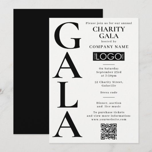 Invitation Charity Gala Fundraising Event QR Code Logo (Devant / Derrière)