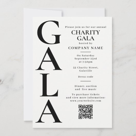 Invitation Charity Gala Template Fundraising Event QR Code (Devant)