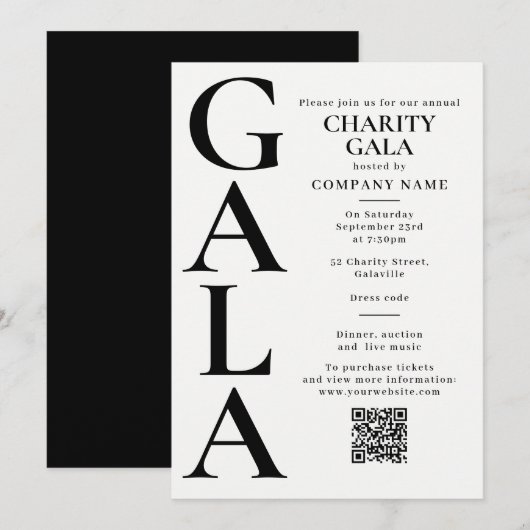 Invitation Charity Gala Template Fundraising Event QR Code (Devant / Derrière)